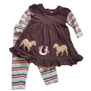 Good Lad 2pc outfit brown tunic horses striped pants 2T EUC vintage